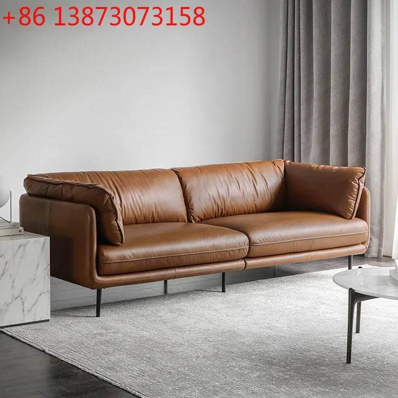 Nordic imported first-layer cowhide sofa Italian minimalist HUG leather sofa four-person down sofa medieval furniture