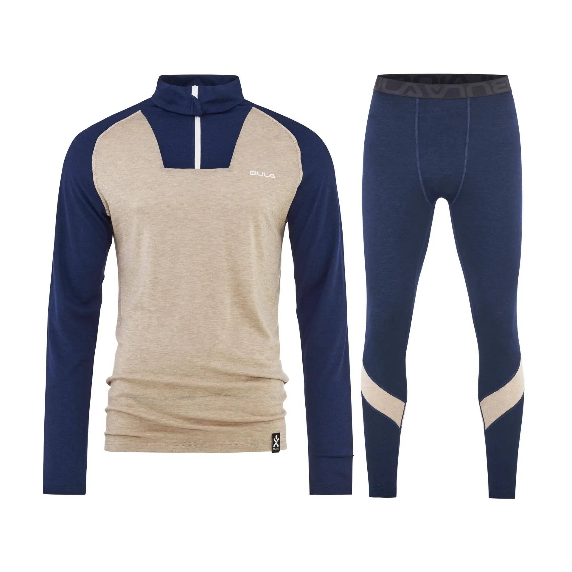 Bula Retro Merino Wool Halfzip Skiundertøj Sæt Herre - Navy - S