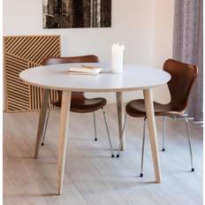 DT 100 - Rundt Spisebord i hvid laminat med træben, ø 90 cm.