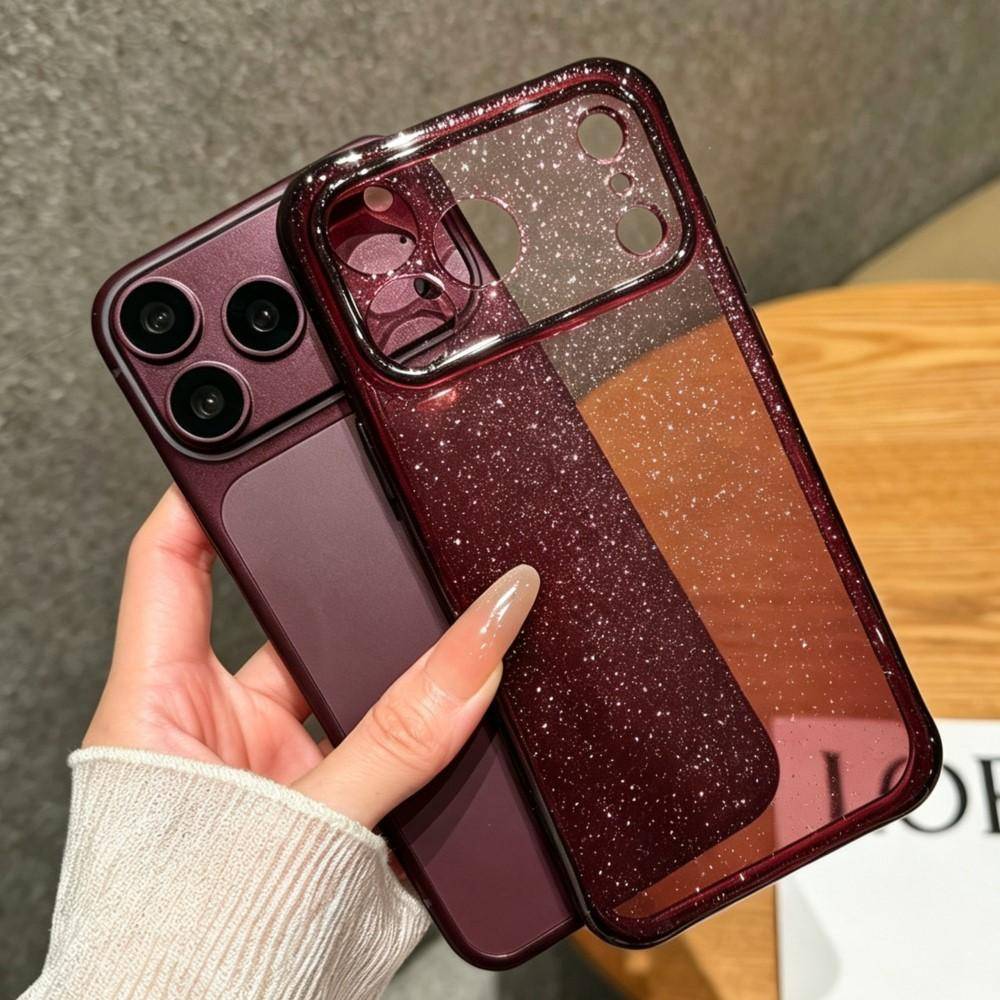 Bling Glitter PC TPU Hybridfodral för Apple IPhone 18 17 16 15 Pro Max Hårt Genomskinligt Transparant Linskydd Mjukt Stötfångarskydd