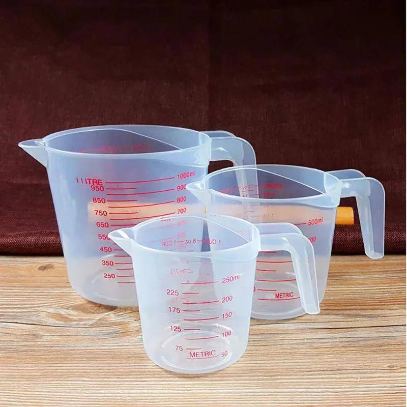 3 st Bakning Flytande Mätkoppar PVC Skala Kopp Plast Mätvolym Bägare Kök Bakverktyg 250/500/1000ml