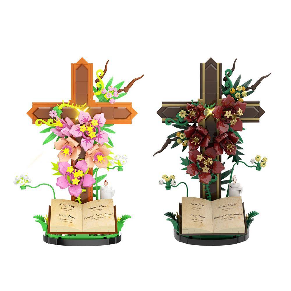 MOC Kristenhet Skärröd Bönkors Blomma Byggklossar Helig Bibel Tulpanblommor Bukett Klossar Modell Montering Leksaker Gåvor pink