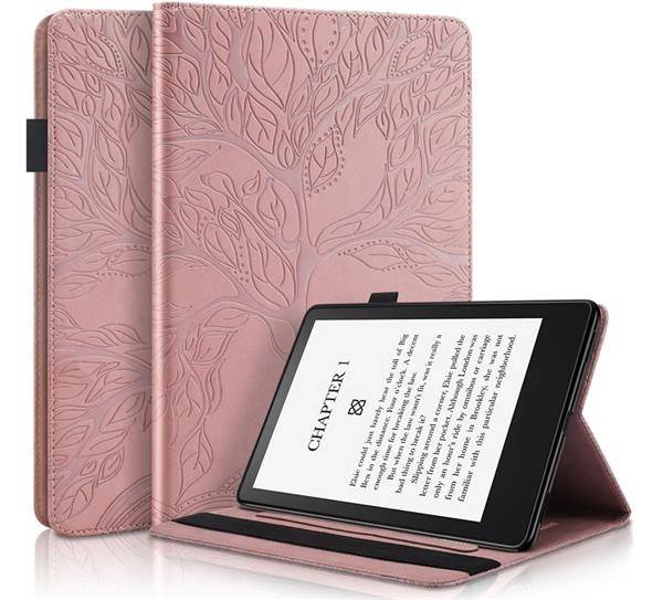 Cover - Træåre - kunstlæder cover med kortholdere - til Paperwhite 5 (2021) - Lyserød