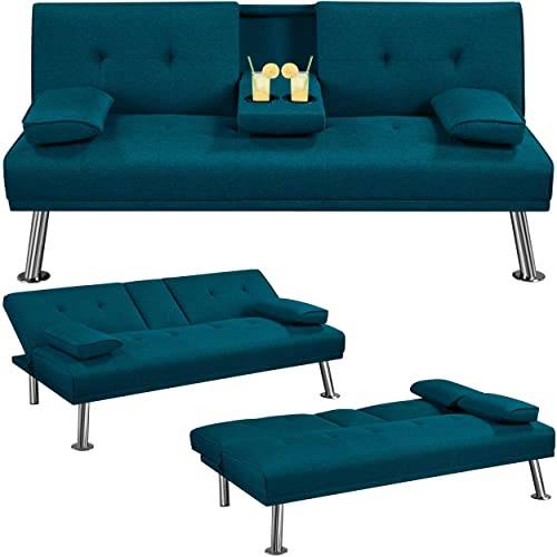 Yaheetech Klappbares Schlafsofa Blau mit Liegefunktion