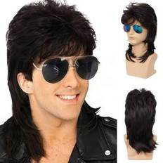 Mullet peruker för män 80-talskostymer Fancy Party Accessoar Cosplay Peruk - Svart