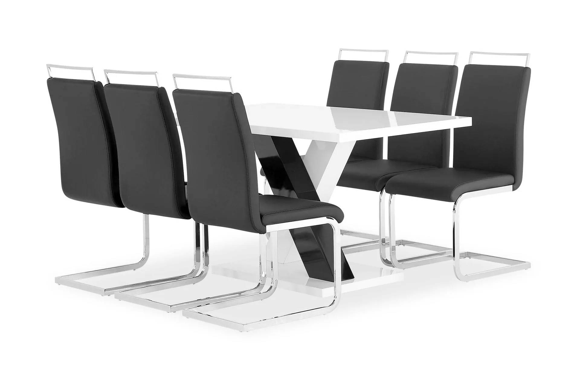 Concept 55 Cesi Matgrupp Rektangulärt matbord 140 cm + 6 Isoda Läder Marstolar Vit / Svart / Krome