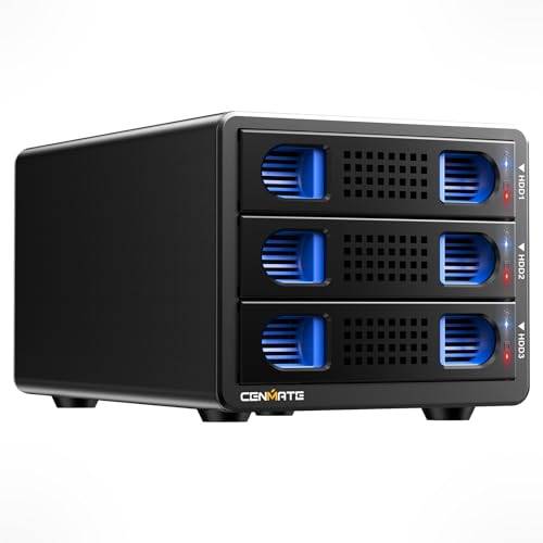 Hårddiskhölje, aluminium 3-bay HDD-hölje med fläkt för 2,5/3,5 tum SATA HDD/SSD, USB A/C 3.0, stöder Hot Swappable, Daisy Chain Extension, verktygsfri, DAS (NO RAID/NAS)