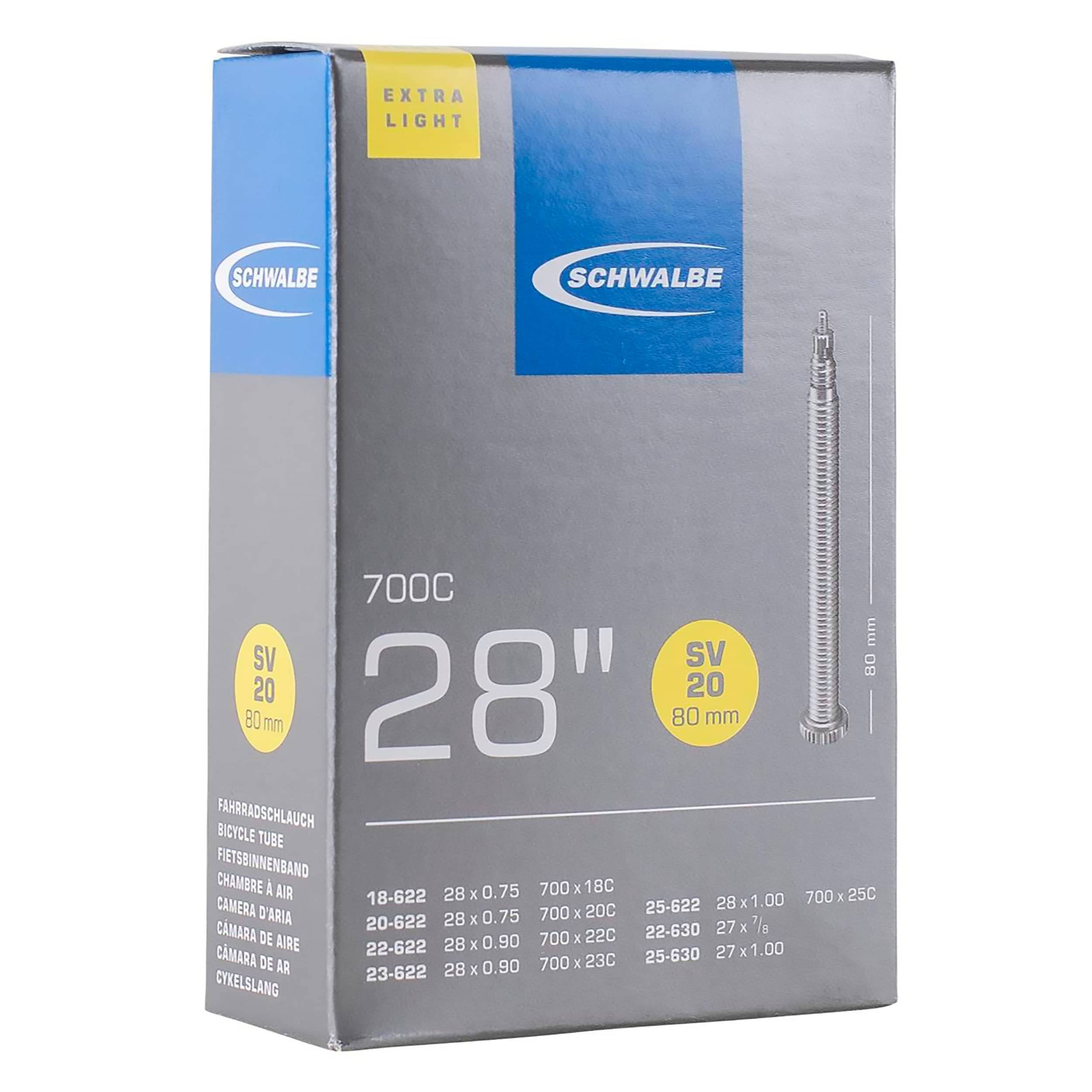 SCHWALBE Lightweight tube for 700 x Presta style 80mm XX long valve [Genuine product] 18/25C 20SV-XXL svart