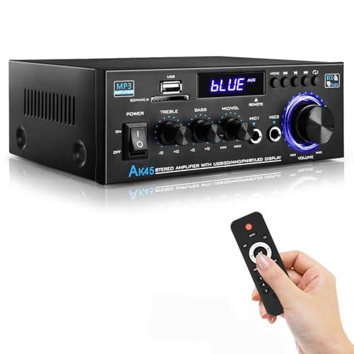Hifi förstärkare – KKMOL stereoförstärkare, AK45 mini Bluetooth-radio ljudförstärkarmottagare, wiimp ampere, 12 V/220 V 400 W 2 kanaler digital slutförstärkare ljudförstärkare med USB, SD-kort,