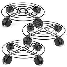 Tosnail 3-pack växtkruka, 27 cm, rund metall växt Dolly växtstativ växthållare hjul, svart
