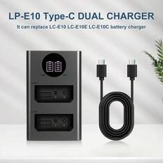 LP-E10 USB dubbelladdare ersätter LC-E10 laddare LP-E10 batteriladdare för Canon EOS Rebel T3, T5, T6, T7, T100, Kiss X50, X70, X80, X90, 1100D, 1200D - Svart Typc-Typec