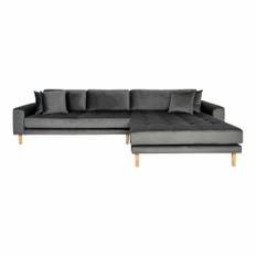 Lido Lounge Sofa - Lounge Sofa, högervänd i mörkgrå sammet med fyra kuddar,