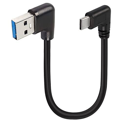 GELRHONR Vänster vinkel USB till typ C-kabel kort, 25 cm USB 3,0 till USB C-kontakt till kontaktkabel, typ C laddningskabel 18 W snabbladdning 5 Gbps dataöverföring