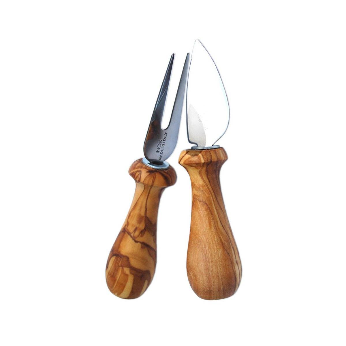 Set of 2 Cheese Knives with Olive Wood Handle