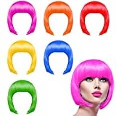 KUUQA Set med 6 delar festperuker, neon kort bob peruk pack kostym färgglad cosplay peruk daglig fest hårstycken för möhippa neon festgåvor, halloween och dekorationer