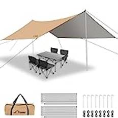 WADEO Tältpresenning, 3 x 3,6 m campingpresenning, ultralätt med stödstänger + jordspikar + öljetter, camping tältpresenning vattentät mångsidig, campingtält presenning för camping, vandring