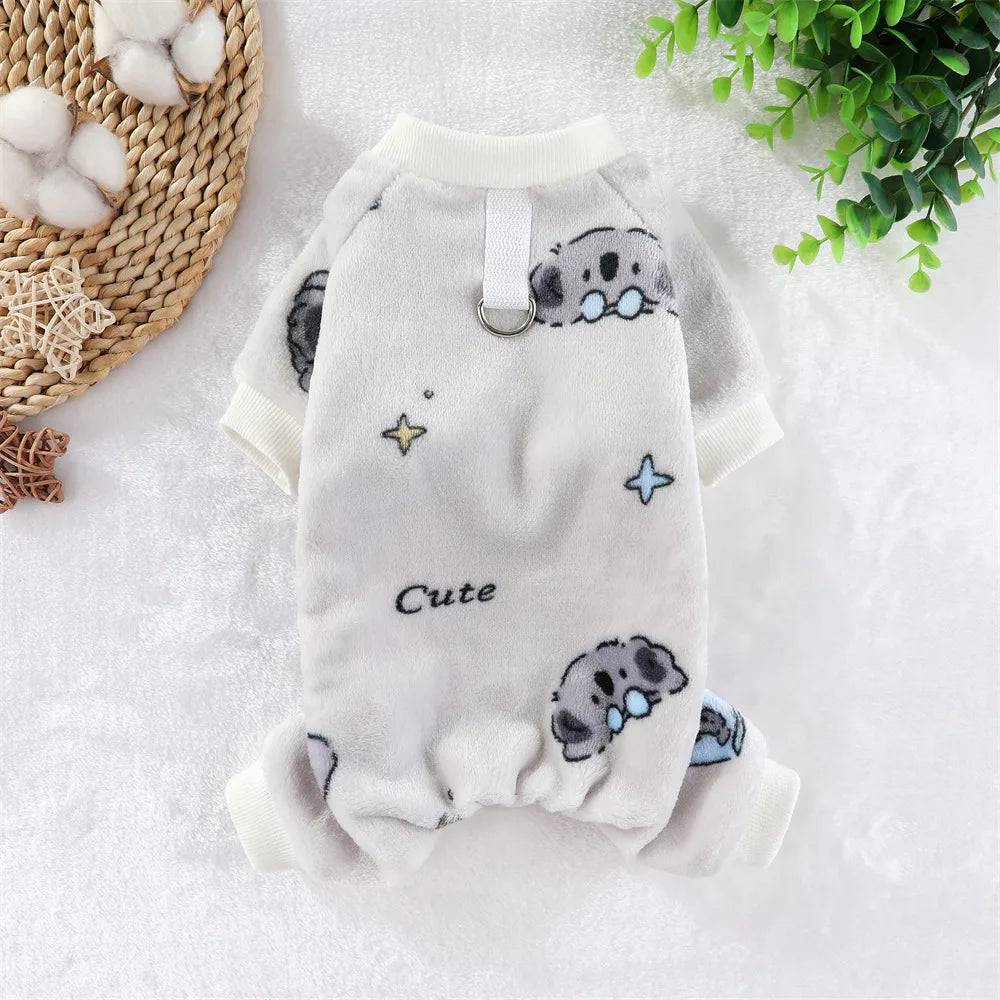 Fleece Dog & Cat Jumpsuit with Leash Ring | Soft Warm Autumn Winter Coat for Puppies to Large Dogs - Gray / 2XL (2XL)