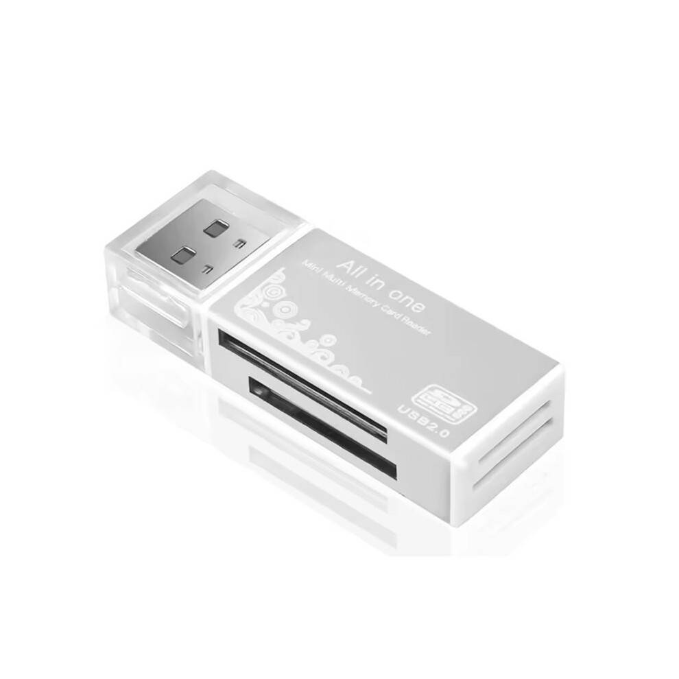 USB 2.0-Kortläsare 4-i-1 Multikortläsare Minneadapter för Memory Stick T-Flash/M2/MS-Kortläsare Silver