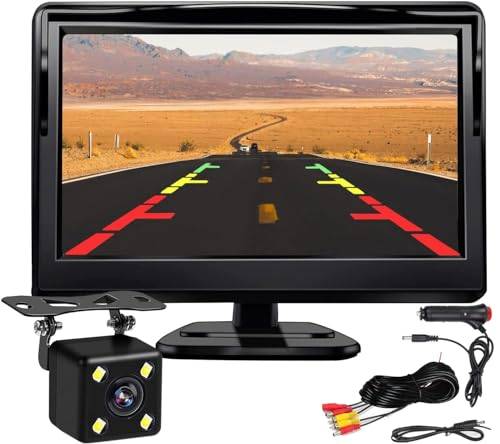 Kairiyard 5-tums bil HD LCD-skärm 12 V-24 V med 4 LED nattseende vattentät backkamera för bil, SUV, skåpbil, pickups och lastbilar