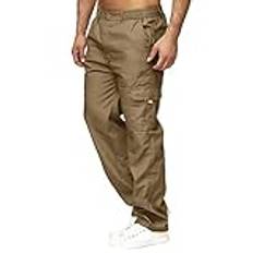 Herr lastbyxor lös passform herr stridsbyxor stretch säkerhet arbetskläder 5 fickor hela byxor lätta hållbara polyester byggare byxor tunga arbetsbyxor andningsbara vandringsbyxor, Kaffe, S