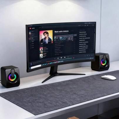 Stationär datorhögtalare 2.0 multimediahögtalare med USB-driven RGB-ljusshow för bärbar dator, litet ljudsystem med USB-drivrutin - Luminescens (En-Storlek)