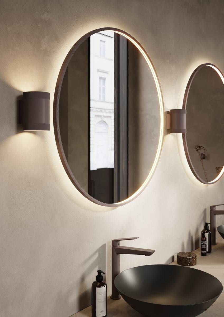 Cassøe rundt spejl Siena med mat bronze ramme, front- og backlight - SIØ80