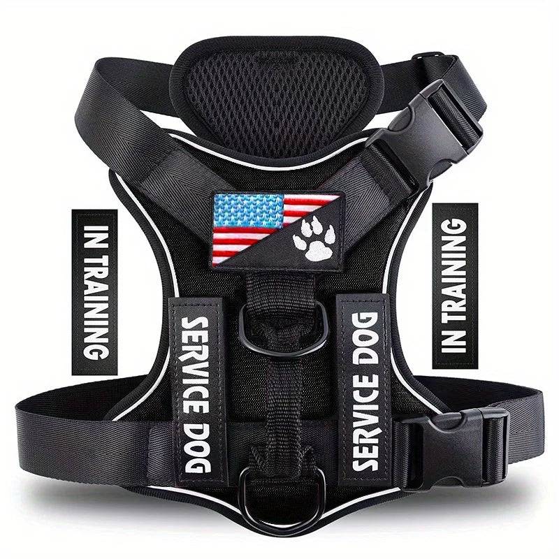 Reflective Service Dog Vest Harness with 5 Patches | Adjustable Soft Oxford Mesh Harness - Black / L (L)