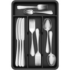 Lifewit Liten besticklåda för lådor, 4 fack bestickförvaring, 19,8 x 31,5 cm låda organisatör kök, bestickinsats redskapshållare av plast för skedar/gafflar/kniv, svart