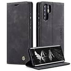 Cracedily Skal för Huawei P30 Pro Case, Läderfodral Plånbok Skal, [TPU-skal] [Kortplatser] [Kickstand] stöttåligt folio flipfodral Wallet Leather Cover för Huawei P30 Pro, Svart