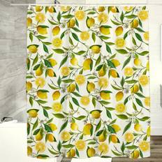 Citron Bruseforhæng 180 x 180 cm Frugt Grønne Blade Badeforhæng Vandtæt Mug Resistent Polyester Stof Badeforhæng med 12 Kroge