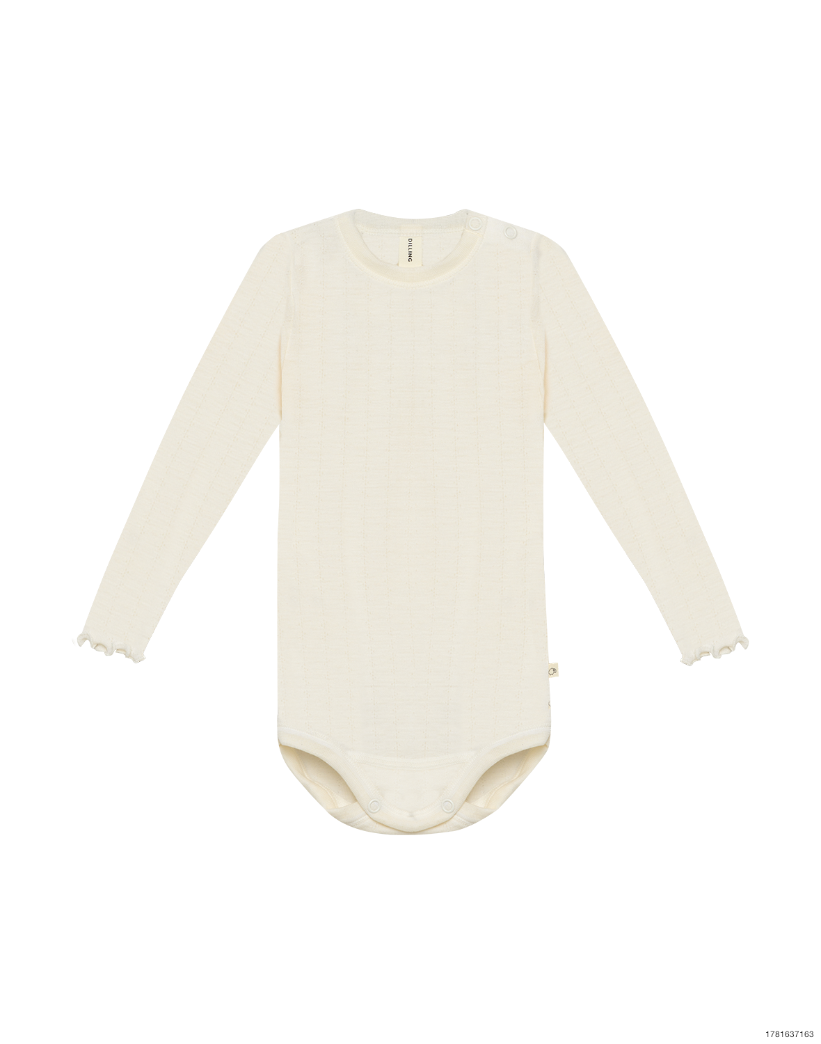 Langærmet body med hulmønster i merinould/silke til baby