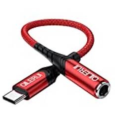 USB C till 3,5 mm Jack Headphone Adapter Typ C till Aux Audio Hi-Res DAC Chip Cable Cord Kompatibel med Samsung S21 S20 Ultra S20+ Note20 Huawei P40 Mate40 Google Pixel 5 4 3 XL Pad Pro OnePlus 9 8T Red