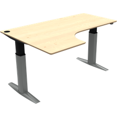 Hæve-/sænkebord L-form venstrevendt ZenNord ElevateLine skrivebord i naturfarvet ahorn/sølv 180x120/120 cm