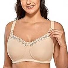 Gratlin Women's Nursing Bras Cotton Plus Size Maternity Wireless Comfort Breastfeeding Bra Beige 90F