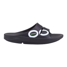 OOFOS OOahh Sport Slide Sandal - Black/White / 6