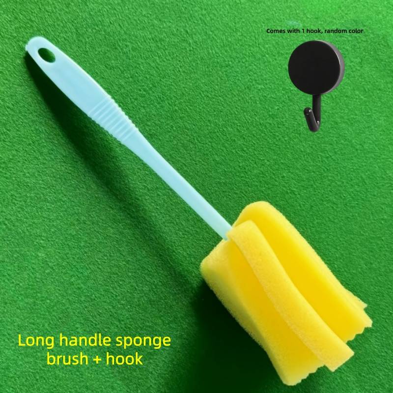 TEMU 2pcs Set, 1 Long-handle Sponge Brush + 1 Hook, Suitable For Glass And Bottles, Random Colors - Ideal For Kitchen Use, Non-electric Plastic Cup Cleaning Tool