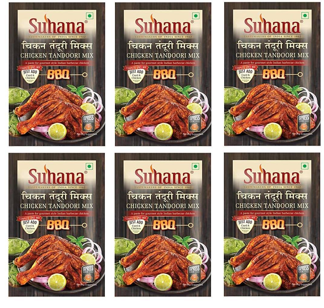 Suhana Kyckling Tandoori Paste 100 g Påse Förpackning med 6 Äkta Kryddblandning för Grillad Tandoori Kyckling HemmaMatlagning white