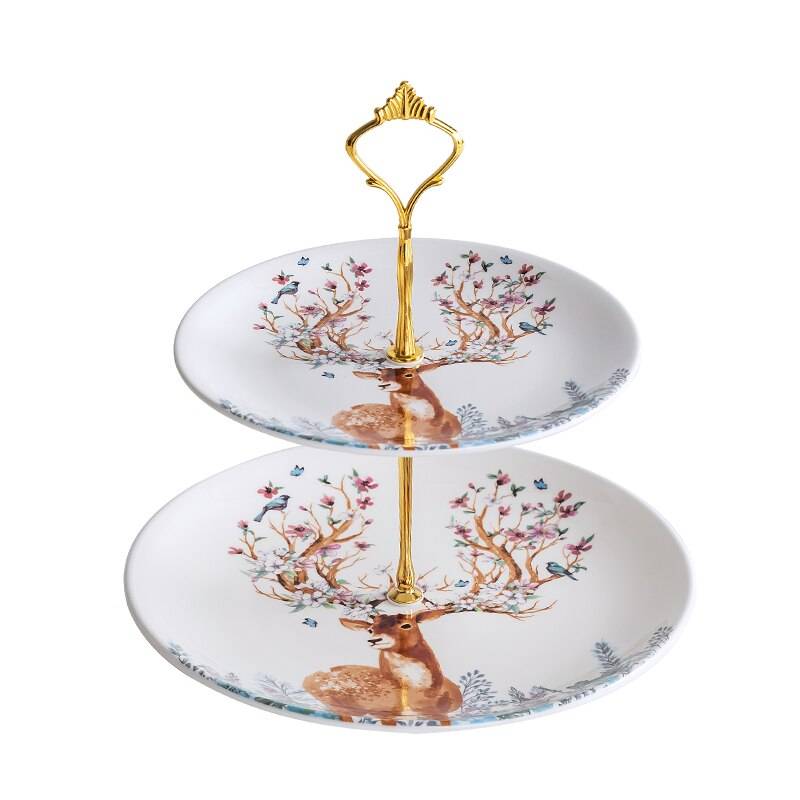 Keramisk fruktfat i dubbla lager tårtfat afternoon tea desserttallrik hemmattallrik dessertbordsställ - 8 tum
