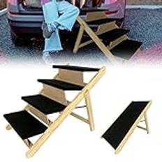 TRMLBE Hundramp 2-i-1 hopfällbar hundtrappa med 4 nivåer husdjurstrappa 100 x 46 x 63 cm djurtrappa hundstege med halkskydd insats uppkörningsramp för säng soffa balkong – typ B