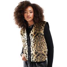 ASOS DESIGN - Vest med leopardprint i imiteret pels-Multifarvet