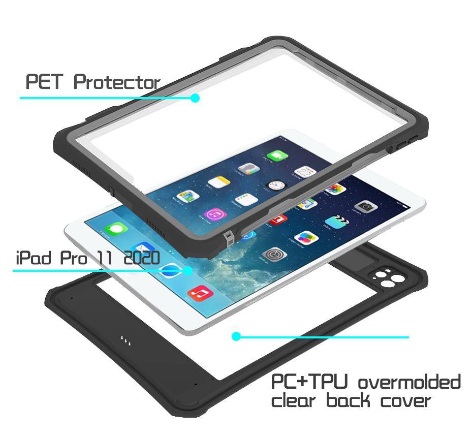 IP68 Vattentätt Fodral för Apple iPad Air 4/5 10.9  Pro 11  med Skärmskydd Pennställ Vattentåligt Stödben Fodral gray