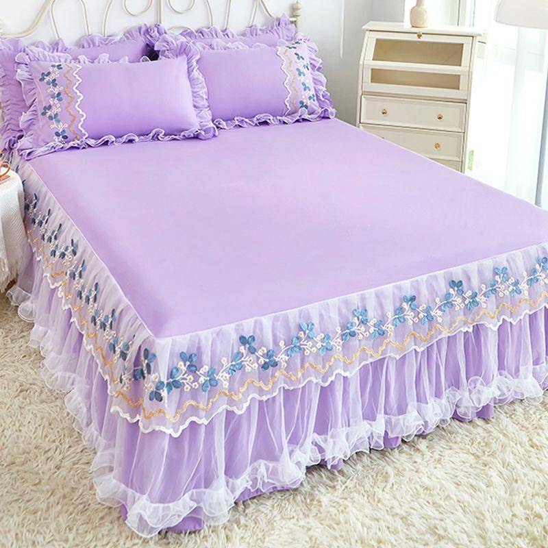 Home Minimalist Lace Bed Skirt Princess Embroidered Bed Cover Thick Simmons Mattress Anti Slip Protective Cover 120x200cm