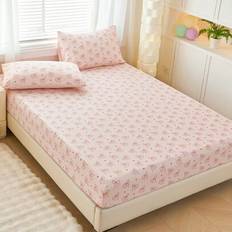 2/3pcs Kawaii Pink Bowknot Heart Printed Fitted Sheet, Mattress Protector, Mattress Cover For Bed, For All Size Bed -Twin, Full, King, Queen Size Shee - Multicolor - Multi-size