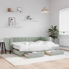 daybed med udtræk og skuffer 80x200 cm velour lysegrå