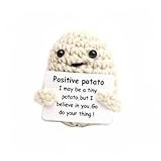 SMTCM positiv stickad docka liten potato Pocket Hug present med positiva kort mini plysch frukt stickad docka uppmuntran gåvor rolig kreativ söt stickad leksak för familj vänner