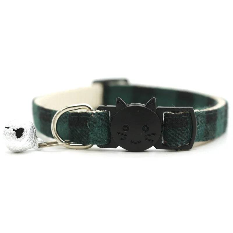 Adjustable Reflective Cat Collar with Bell and Buckle - Green