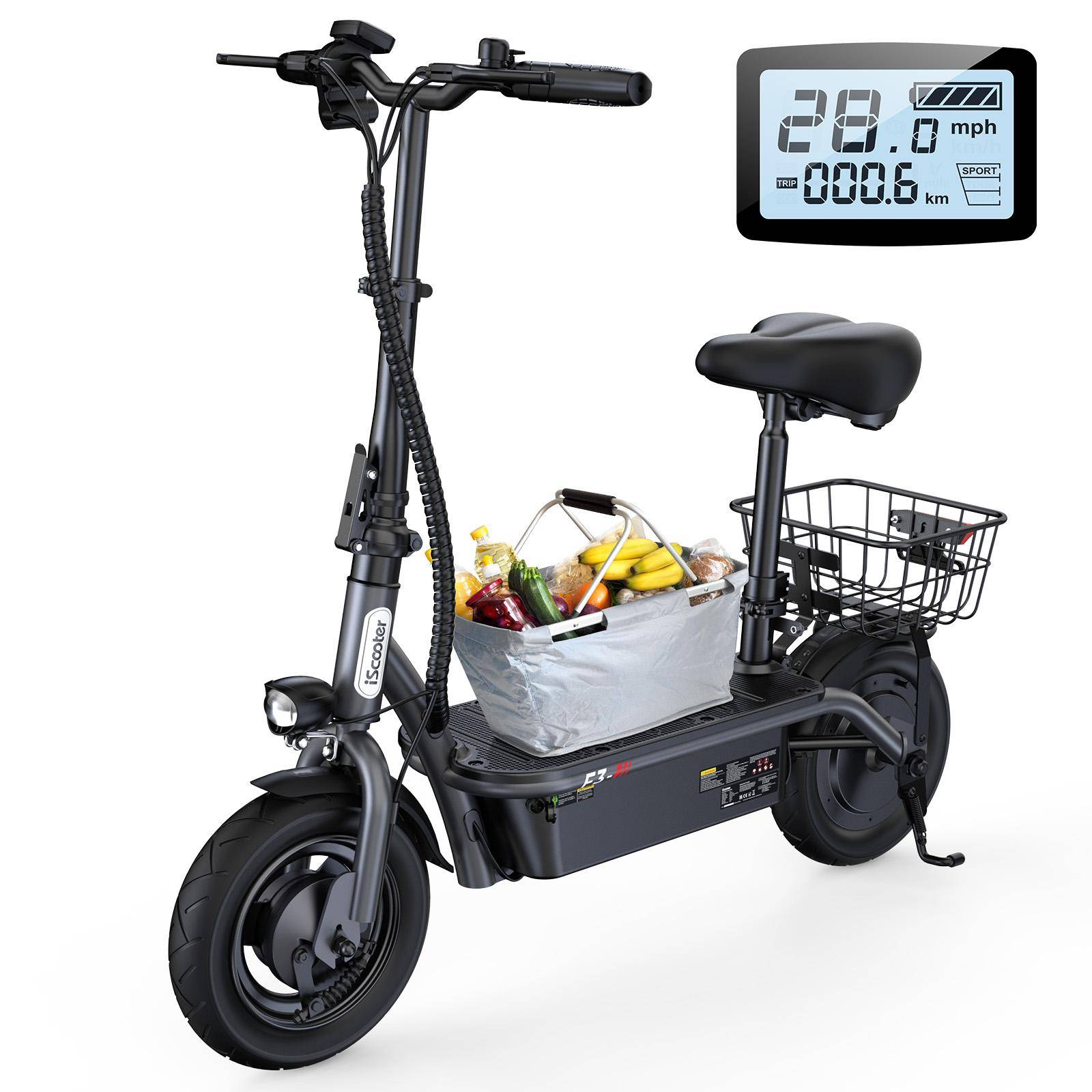 iScooter F3 10'' Elsparkcykel 45KM/H 1000W 48V/13Ah Hopfällbar Lättvikt med Säte och Korg Vuxen Shopping E-Scooter