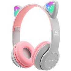Trådløse Børnehovedtelefoner, Bluetooth Hovedtelefoner med Mikrofon, Katteører LED-lys, Børnehovedtelefoner, TF Kort/Kablede Foldbare Hovedtelefoner, Piger