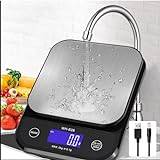 IP67 vattentät livsmedelsvåg, 0,1 g/0,1 g hög precision, 11 lb/5 kg, tvättbar, plattform i rostfritt stål, köksvåg USB uppladdningsbar för matlagning, bakning, avtagbar etc.