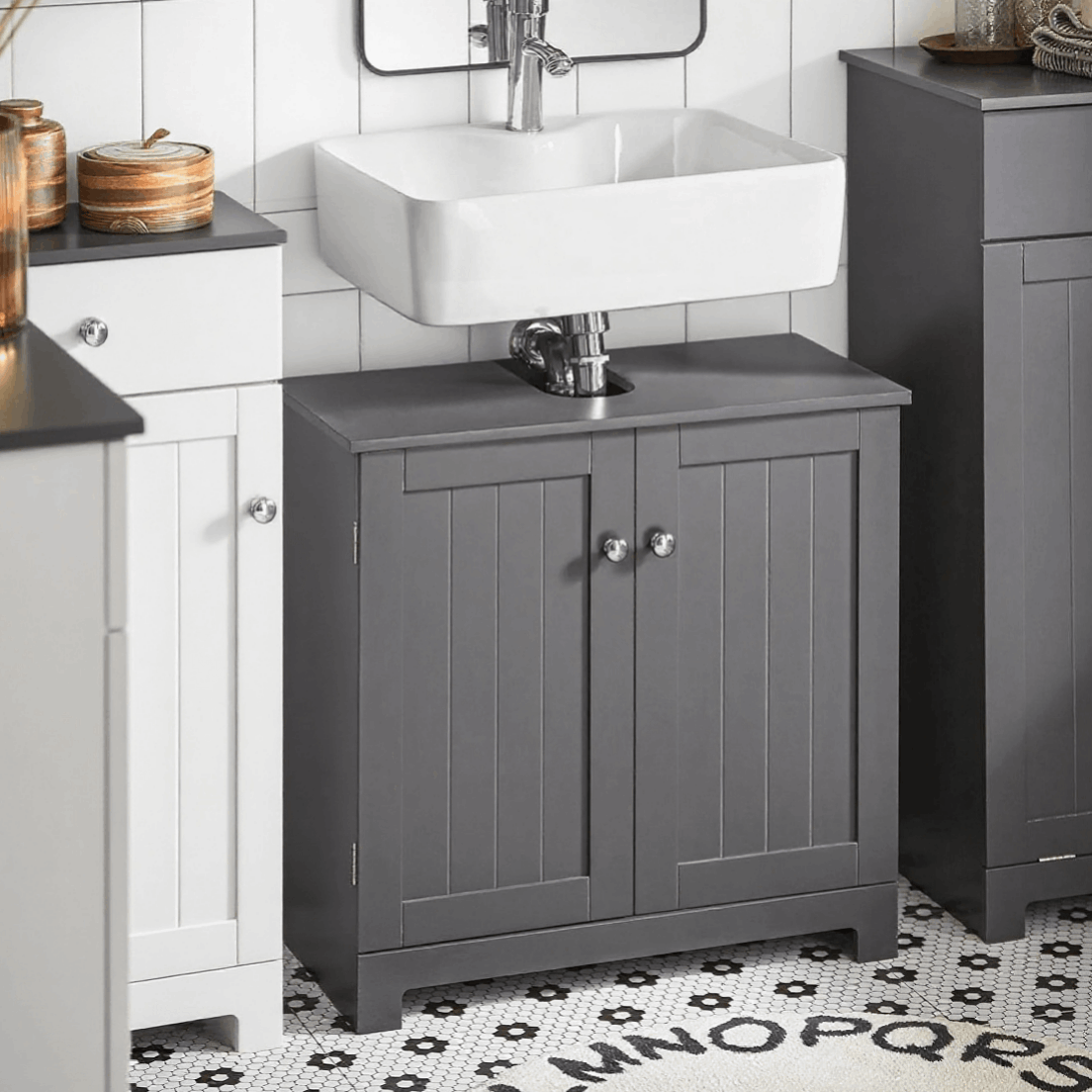 1-piece Bathroom Vanity Cabinet With 2 Shelves And 2 Doors - L60cm X W29cm X H60cm (dark Gray) - Sobuy Cas29-eh